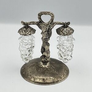 Vintage 1950s APCO Designs Grape Salt And Pepper Shaker Holder Japan Glass Metal